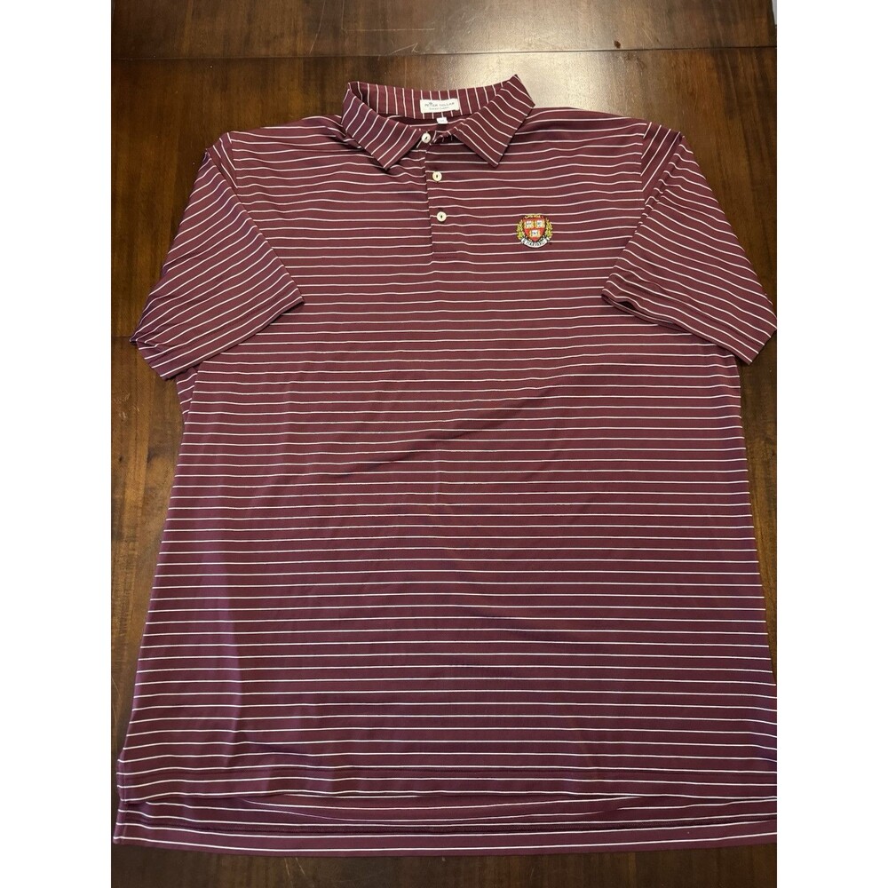 Harvard Polo Peter Millar Trophy Stripe Stretch Jersey Logo Crest Maroon XXL